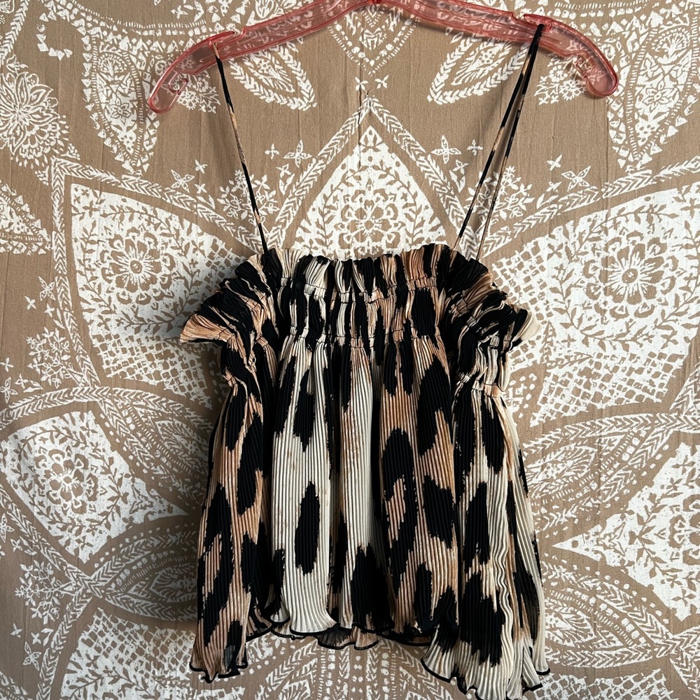 Ganni Pleated Strap Top in Leopard - Picture 8 of 9